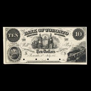 Canada, Bank of Toronto (The), 10 dollars : July 3, 1859