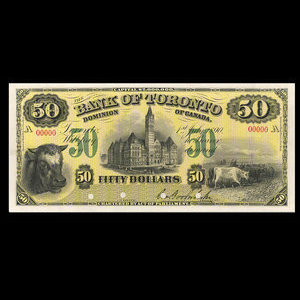 Canada, Bank of Toronto (The), 50 dollars : July 1, 1890