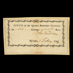 Canada, Quebec Brewery Company, 10 gallons, small beer : February 1, 1793