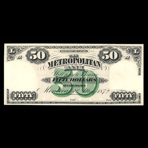 Canada, Metropolitan Bank, 50 dollars : May 1, 1872