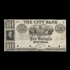 Canada, City Bank (Montreal), 10 dollars : 1850