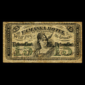 Canada, Yamaska Hotel, 15 cents, expenses : December 11, 1885