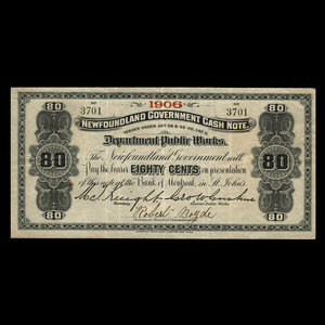 Canada, Newfoundland - Department of Public Works, 80 cents : 1906