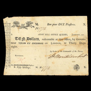 Canada, Army Bill Office, 10 dollars : January 1815