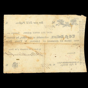 Canada, Army Bill Office, 10 dollars : January 1815