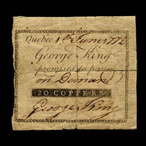 Canada, George King, 20 coppers : June 1, 1772