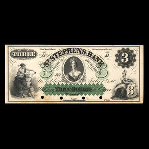 Canada, St. Stephen's Bank, 3 dollars : July 1, 1860