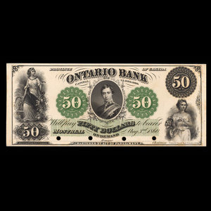 Canada, Ontario Bank, 50 dollars : August 3, 1860