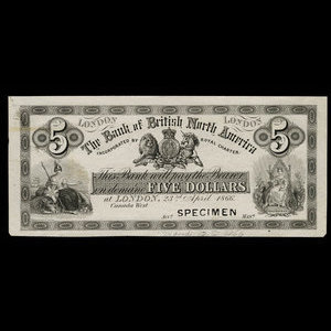 Canada, Bank of British North America, 5 dollars : April 23, 1866