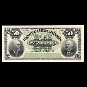 Canada, Banque d'Hochelaga, 50 piastres : May 1, 1898