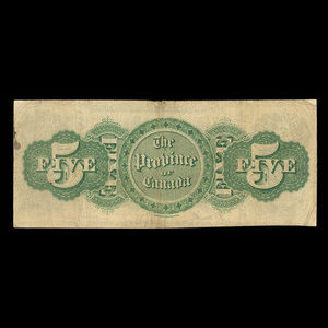 Canada, Province of Canada, 5 dollars : October 1, 1866