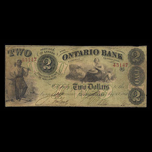 Canada, Ontario Bank, 2 dollars : August 15, 1861