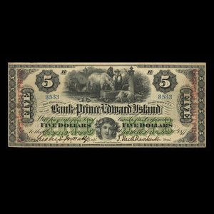 Canada, Bank of Prince Edward Island, 5 dollars : January 1, 1877