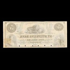 Canada, St. Stephen's Bank, 5 dollars : July 1, 1860