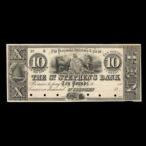 Canada, St. Stephen's Bank, 10 pounds : 1837