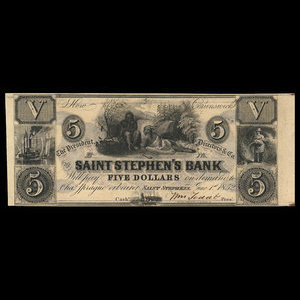 Canada, St. Stephen's Bank, 5 dollars : June 1, 1852