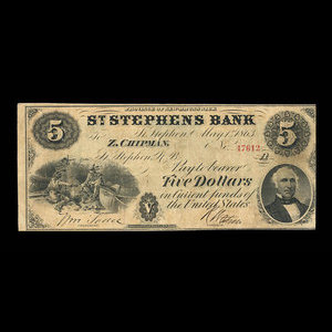 Canada, St. Stephen's Bank, 5 dollars : May 1, 1863