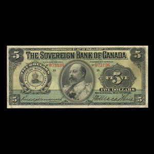 Canada, Sovereign Bank of Canada, 5 dollars : May 1, 1905