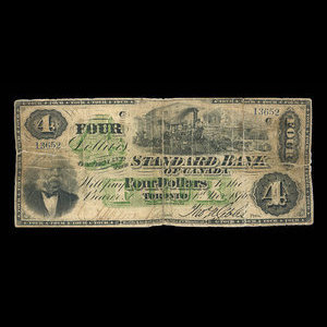 Canada, Standard Bank of Canada, 4 dollars : November 1, 1876