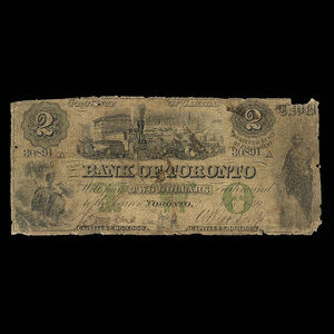 Canada, Bank of Toronto (The), 2 dollars : July 2, 1859