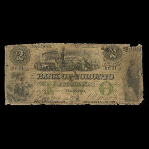 Canada, Bank of Toronto (The), 2 dollars : July 2, 1859