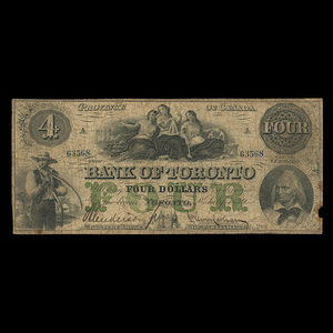 Canada, Bank of Toronto (The), 4 dollars : July 2, 1859