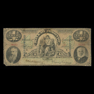 Canada, Bank of Toronto (The), 4 dollars : January 1, 1876