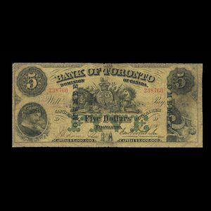 Canada, Bank of Toronto (The), 5 dollars : July 1, 1890
