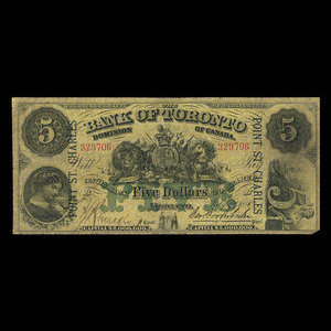 Canada, Bank of Toronto (The), 5 dollars : July 1, 1890