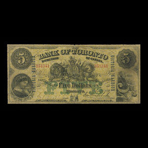Canada, Bank of Toronto (The), 5 dollars : July 1, 1890
