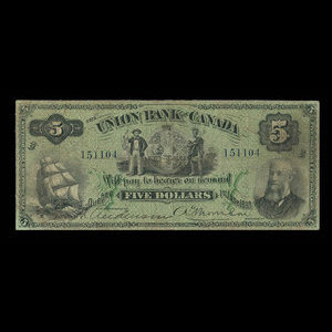 Canada, Union Bank of Canada (The), 5 dollars : June 1, 1893