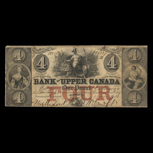 Canada, Bank of Upper Canada (York), 4 dollars : November 1, 1857