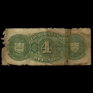 Canada, Consolidated Bank of Canada, 4 dollars : July 1, 1876