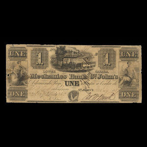 Canada, Mechanics Bank of St. John's, 1 piastre : November 29, 1837