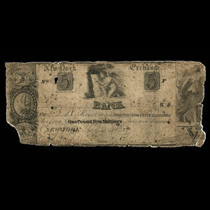 Canada, Farmer's Bank, 5 dollars : August 3, 1843