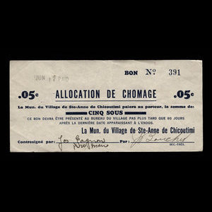 Canada, Village of Ste-Anne de Chicoutimi, 5 cents : February 1, 1940