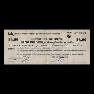 Canada, Cité de Chicoutimi, 3 dollars : December 21, 1932