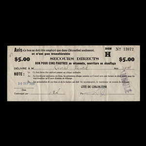 Canada, Cité de Chicoutimi, 5 dollars : September 30, 1933