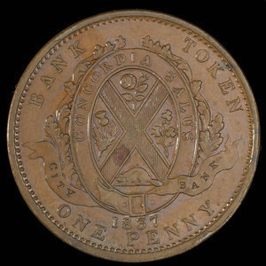 Canada, City Bank (Montreal), 1 penny : 1837