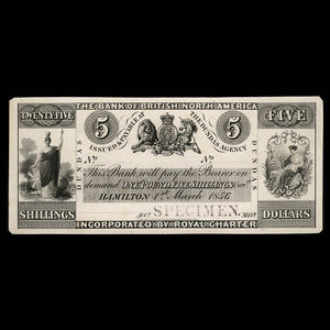 Canada, Bank of British North America, 5 dollars : March 1, 1856