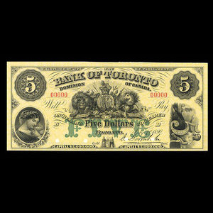 Canada, Bank of Toronto (The), 5 dollars : July 1, 1890