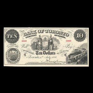 Canada, Bank of Toronto (The), 10 dollars : July 1, 1880