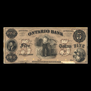 Canada, Ontario Bank, 5 dollars : August 15, 1861