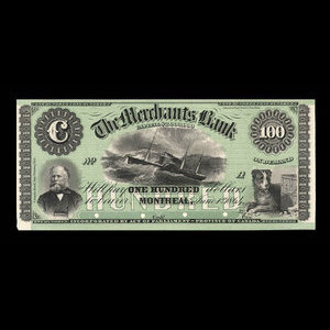 Canada, Merchants Bank (The), 100 dollars : June 1, 1864
