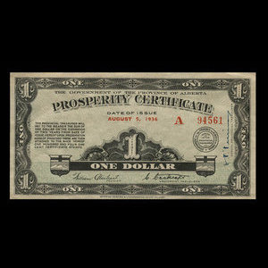 Canada, Alberta - Treasury Department, 1 dollar : August 5, 1936