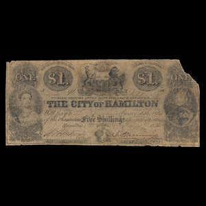 Canada, City of Hamilton, 1 dollar : April 1, 1856