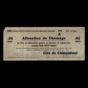 Canada, Cité de Chicoutimi, 5 cents : November 21, 1935