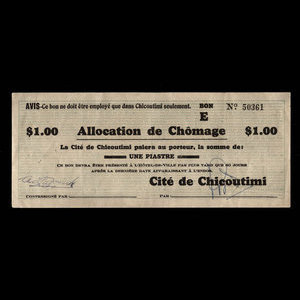Canada, Cité de Chicoutimi, 1 dollar : November 24, 1936