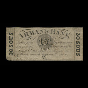Canada, Arman's Bank, 15 pence : August 1, 1837