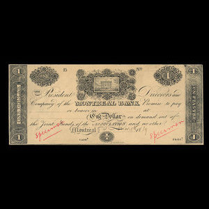 Canada, Montreal Bank, 1 dollar : March 1819
